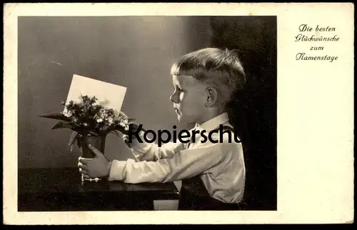 ALTE POSTKARTE DIE BESTEN GLÜCKWÜNSCHE ZUM NAMENSTAGE JUNGE MIT BRIEF boy Kind child enfant Ansichtskarte postcard cpa