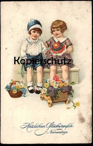 ALTE POSTKARTE HERZLICHEN GLÜCKWUNSCH ZUM NAMENSTAGE NAMENSTAG Kinder enfants children Ansichtskarte postcard AK cpa