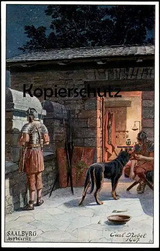 ALTE LITHO POSTKARTE SAALBURG AUF WACHE SIGN. CARL NEBEL Schäferhund dog chien Ansichtskarte postcard AK cpa