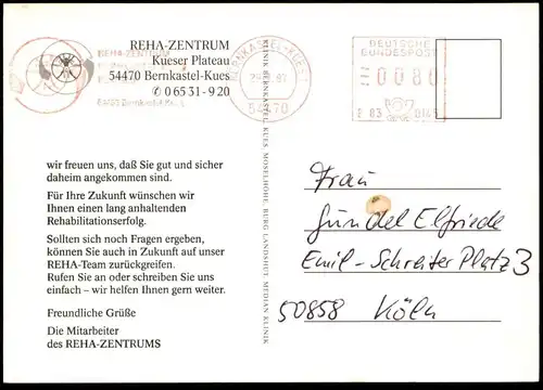 ÄLTERE POSTKARTE REHA-ZENTRUM-BERNKASTEL-KUES BALLON HEISSLUFTBALLON hot-air balloon montgolfière Ansichtskarte postcard