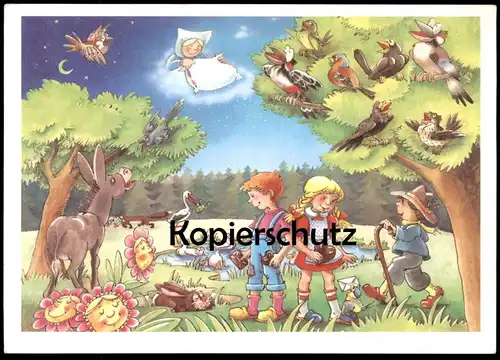 ÄLTERE KÜNSTLER POSTKARTE ARTUR DDR KINDER AUF LICHTUNG STORCH ESEL EULE RABE owl cpa AK Ansichtskarte postcard