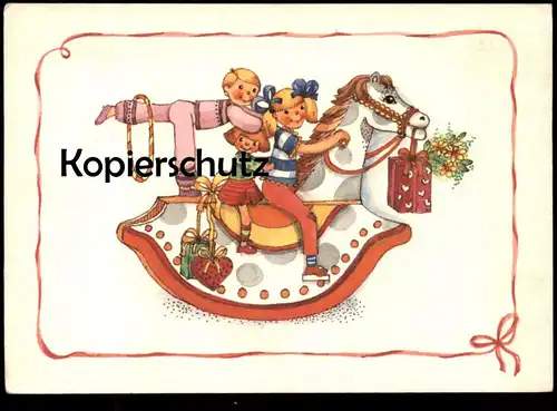 ÄLTERE KÜNSTLER POSTKARTE KINDER AUF SCHAUKELPFERD DDR rocker rocking horse cheval à bascule cpa Ansichtskarte postcard
