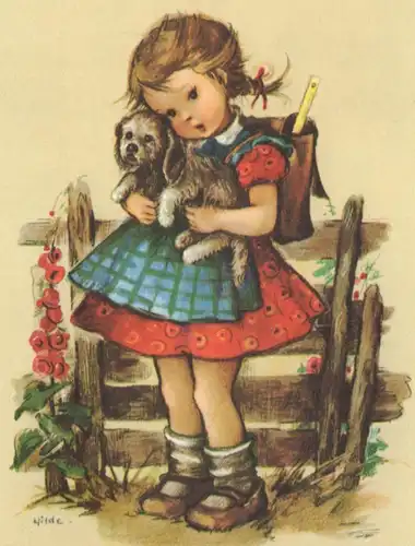 ALTE KÜNSTLER POSTKARTE ZUM NAMENSTAG DIE HERZLICHSTEN GLÜCKWÜNSCHE KIND MÄDCHEN girl child enfant Hund dog chien
