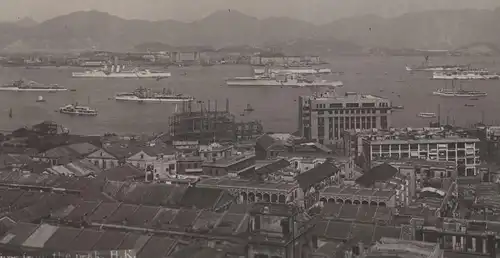 ALTE POSTKARTE HONGKONG VIEW FROM THE PEAK Hong Kong China Chine Kriegsschiff war ship cpa AK Ansichtskarte postcard