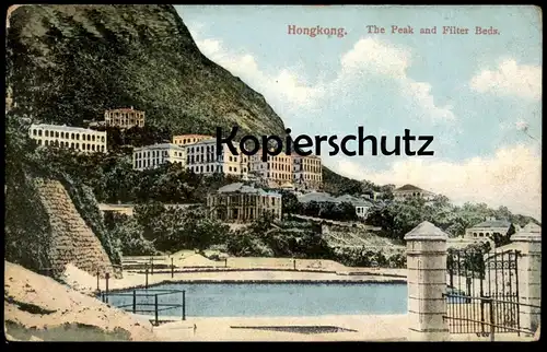 ALTE POSTKARTE HONGKONG THE PEAK AND FILTER BEDS Hong Kong China Chine cpa AK Ansichtskarte postcard