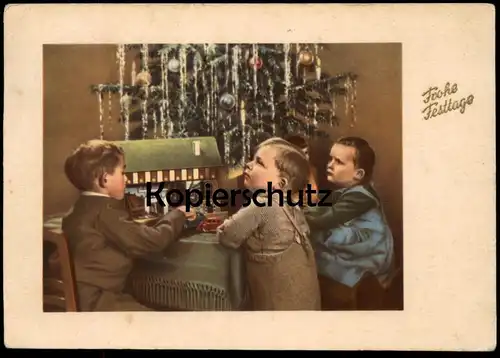ALTE POSTKARTE FROHE FESTTAGE BESCHERUNG DDR SPIELZEUG KINDER Blechspielzeug Weihnachten postcard cpa AK Ansichtskarte
