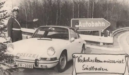 ÄLTERE KARTE VERKEHRSKOMMISSARIAT SÜDBADEN POLIZEI PORSCHE 911 AUTOBAHN police uniform Autogramm Freiburg ?