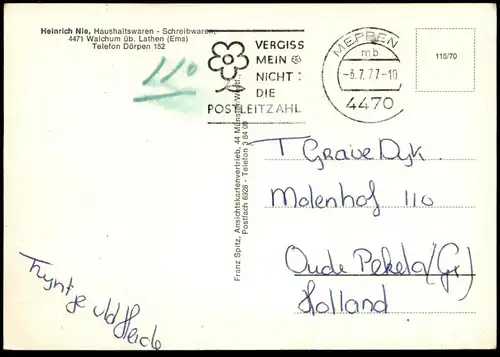 ÄLTERE POSTKARTE GRUSS AUS WALCHUM KREIS ASCHENDORF-HÜMMLING HEINRICH NIE DEA TANKSTELLE Kanal Schiff postcard cpa