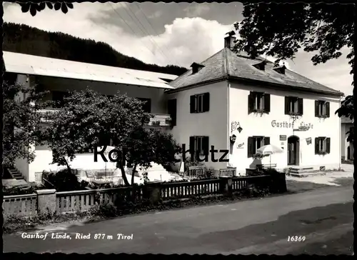 ÄLTERE POSTKARTE GASTHOF LINDE RIED 877 M TIROL SCHILD GÖSSER BIER TAXI JOPA postcard cpa AK Ansichtskarte