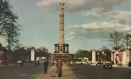 ALTE POSTKARTE BERLIN SIEGESSÄULE MIT OST-WEST-ACHSE FLAGGEN FOTOGRAF PHOTOGRAPH photographer 40er Jahre Ansichtskarte