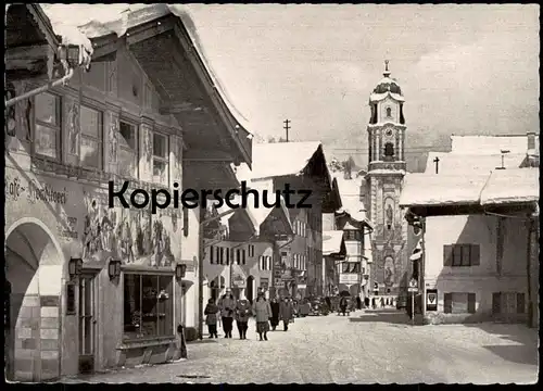 ÄLTERE POSTKARTE MITTENWALD STRASSENPARTIE MIT PFARRKIRCHE Kirche Bayern Ansichtskarte cpa AK postcard