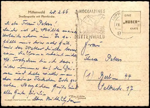 ÄLTERE POSTKARTE MITTENWALD STRASSENPARTIE MIT PFARRKIRCHE Kirche Bayern Ansichtskarte cpa AK postcard