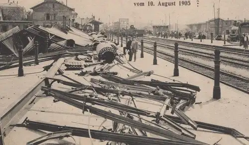 ALTE POSTKARTE VERHEERUNGEN AM BAHNHOF APPENWEIER DURCH DAS UNWETTER VOM 10. AUGUST 1905 DAMPFLOK station gare disaster