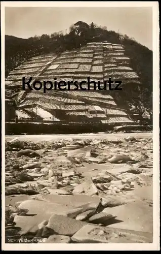 ALTE POSTKARTE SCHWEIZERHAUS DER ZUGEFRORENE RHEIN 1929 Trechtingshausen Bingen rhin gelée frozen rhine cpa AK postcard