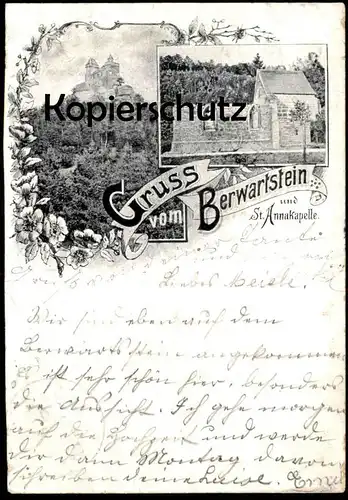ALTE LITHO POSTKARTE GRUSS VOM BERWARTSTEIN UND ST. ANNAKAPELLE Burg Bergzabern Erlenbach Dahn postcard Ansichtskarte AK