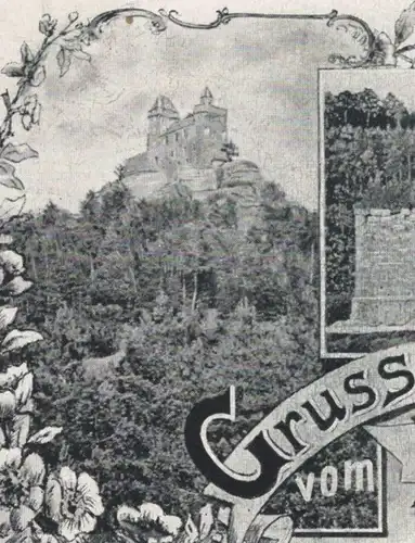 ALTE LITHO POSTKARTE GRUSS VOM BERWARTSTEIN UND ST. ANNAKAPELLE Burg Bergzabern Erlenbach Dahn postcard Ansichtskarte AK