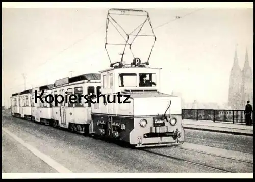 ÄLTERE REPRO POSTKARTE BILDSERIE VORORTBAHN BÜGELEISEN ALS E-LOK MIT NIEDERFLUR-BEIWAGEN AUF DER LINIE P PORZ-ZÜNDORF