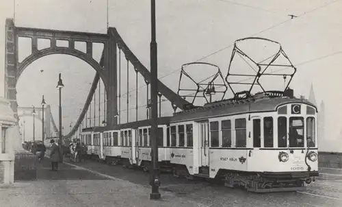 ÄLTERE POSTKARTE BILDSERIE VORORTBAHN KÖLN ZUG DER LINIE C NACH BERGISCH GLADBACH MIT NIEDERFLUR-BEIWAGEN AM ZUGENDE