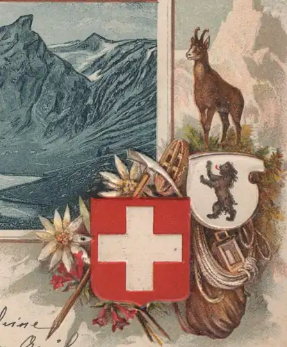 ALTE PRÄGE POSTKARTE LITHOGRAFIE SEEALPSEE CANTON APPENZELL STEINBOCK Wappen Schweiz Suisse postcard cpa Ansichtskarte