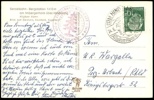 ÄLTERE POSTKARTE SESSELBAHN BERGCAFE BERGSTATION AM IMBERGERHORN ÜBER HINDELANG postcard cpa AK Ansichtskarte