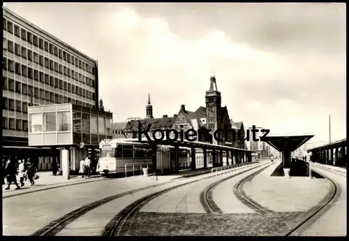 ÄLTERE POSTKARTE KARL-MARX-STADT POSTSTRASSE ZENTRALHALTESTELLE DER STRASSENBAHN Chemnitz tramway tram cpa AK postcard