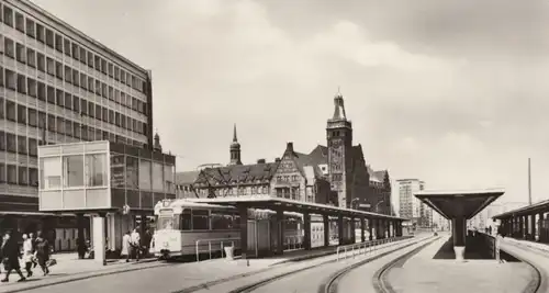 ÄLTERE POSTKARTE KARL-MARX-STADT POSTSTRASSE ZENTRALHALTESTELLE DER STRASSENBAHN Chemnitz tramway tram cpa AK postcard