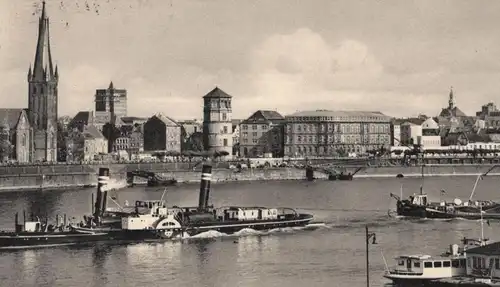 ALTE POSTKARTE DÜSSELDORF RHEINPARTIE RATHAUSUFER DAMPFER Frachtschiff cargo ship cpa AK postcard Ansichtskarte