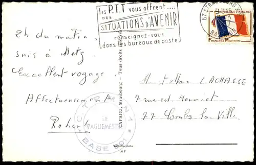 ALTE POSTKARTE SERVICE DE L'ACTION SOCIALE DES FORCES FRANCAISES EN ALLEMAGNE timbre franchise militaire C.T.M.N1 Base