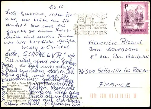 ÄLTERE POSTKARTE TSCHAGGUNS HAUS HELENE FRÜHSTÜCKSPENSION MONTAFON Mercedes Land Rover 109 Ansichtskarte postcard