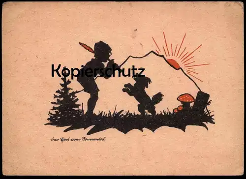 ALTE SCHERENSCHNITT POSTKARTE DER HIRT VOM SONNENTAL FLÖTE BLOCKFLÖTE FLIEGENPILZ HUND dog chien flute postcard cpa AK