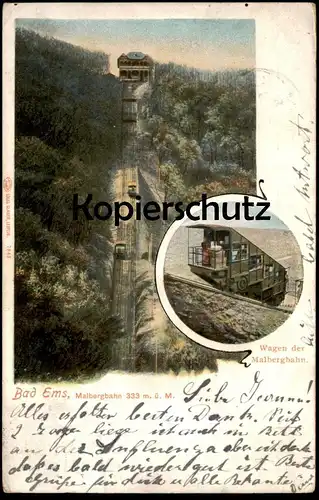 ALTE POSTKARTE BAD EMS WAGEN DER MALBERGBAHN Bahn Zug train Waggon cpa Ansichtskarte postcard AK