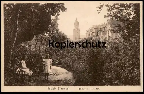 ALTE POSTKARTE IDSTEIN TAUNUS BLICK VOM TIERGARTEN KINDER KIND Mädchen enfants children girls cpa Ansichtskarte postcard