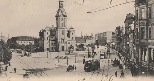 ALTE POSTKARTE LEIPZIG JOHANNISPLATZ 1906 STRASSENBAHN GESCHÄFT ARTHUR DIETZ CARL FICHTNER tramway tram postcard cpa AK