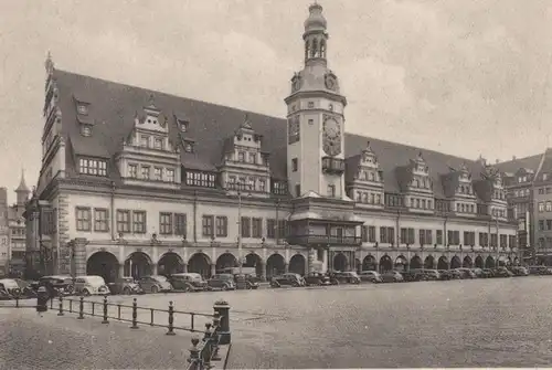 ALTE POSTKARTE REICHSMESSESTADT LEIPZIG ALTES RATHAUS Autos cars cpa Ansichtskarte postcard AK