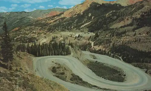 ÄLTERE POSTKARTE HAIRPIN TURNS ON THE MILLION DOLLAR HIGHWAY IN ITS CLIMB UP RED MOUNTAIN PASS motorway cpa AK