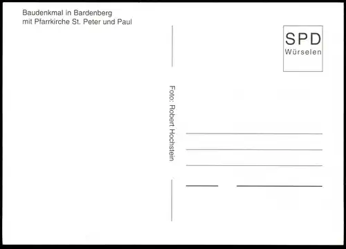 ÄLTERE POSTKARTE BAUDENKMAL IN BARDENBERG MIT PFARRKIRCHE ST. PETER UND PAUL SPD WÜRSELEN PARTEI cpa AK postcard