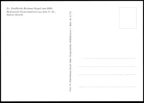 ÄLTERE POSTKARTE EVANGELISCHE DORFKIRCHE BOCHUM-STIEPEL UM 1008 KIRCHE FRESKO Ansichtskarte cpa AK postcard