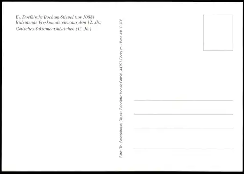 ÄLTERE POSTKARTE EVANGELISCHE DORFKIRCHE BOCHUM-STIEPEL UM 1008 FRESKOMALEREIEN Kirche Ansichtskarte cpa AK postcard