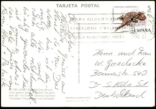 ÄLTERE POSTKARTE LLORET DE MAR COSTA BRAVA VISTA GENERAL LA CALETA Citroen DS Gecko Briefmarke Ansichtskarte postcard
