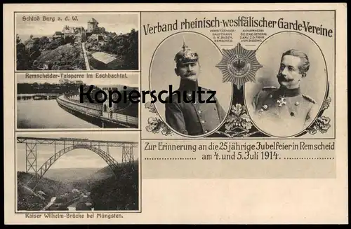 ALTE POSTKARTE REMSCHEID 1914 JUBELFEIER VERBAND RHEINISCH-WESTFÄLISCHER GARDE-VEREINE Soldat Soldaten cpa AK postcard