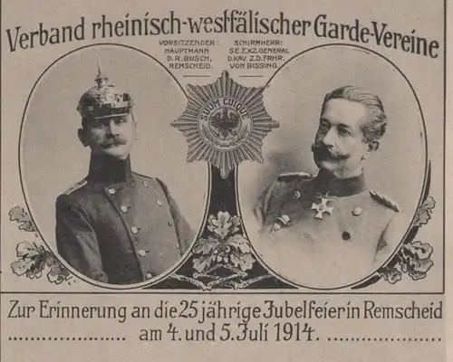 ALTE POSTKARTE REMSCHEID 1914 JUBELFEIER VERBAND RHEINISCH-WESTFÄLISCHER GARDE-VEREINE Soldat Soldaten cpa AK postcard