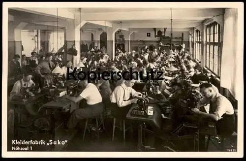 ALTE POSTKARTE SAARBRÜCKEN KLEIDERFABRIK SAKO NÄHSAAL 1 PFAFF NÄHMASCHINE worker cpa AK Ansichtskarte postcard