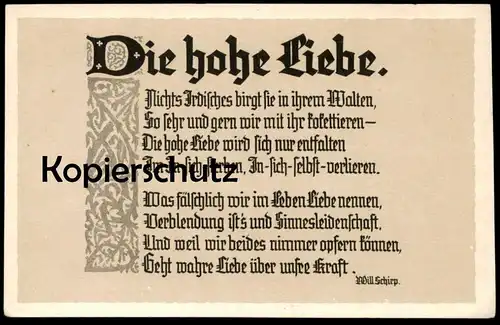 ALTE SPRUCH POSTKARTE DIE HOHE LIEBE WILL SCHIRP Schriftsteller Berndorf Gerolstein love Ansichtskarte AK cpa postcard