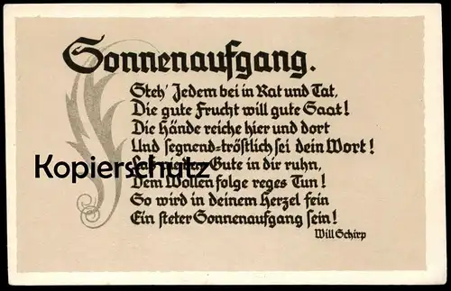 ALTE SPRUCH POSTKARTE SONNENAUFGANG WILL SCHIRP Berndorf Gerolstein Sonne sun Ansichtskarte AK cpa postcard