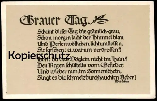 ALTE SPRUCH POSTKARTE GRAUER TAG WILL SCHIRP Berndorf Gerolstein grey day Vogel bird Ansichtskarte AK cpa postcard