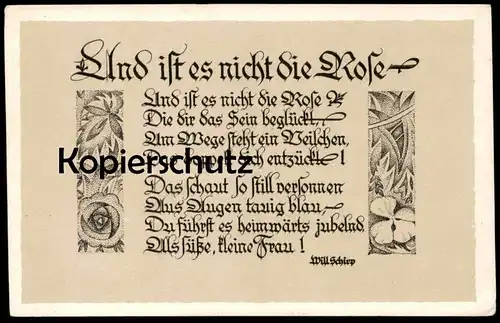 ALTE SPRUCH POSTKARTE UND IST ES NICHT DIE ROSE WILL SCHIRP Berndorf Gerolstein Veilchen Ansichtskarte AK cpa postcard