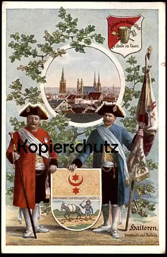 ALTE LITHO POSTKARTE HALLE HALLOREN SALZWIRKER BRÜDERSCHAFT HALLORE Ansichtskarte AK cpa postcard