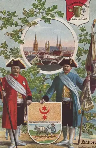 ALTE LITHO POSTKARTE HALLE HALLOREN SALZWIRKER BRÜDERSCHAFT HALLORE Ansichtskarte AK cpa postcard