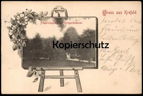ALTE POSTKARTE GRUSS AUS KREFELD FRIEDRICHSPLATZ MIT KRIEGERDENKMAL STAFFELEI Crefeld Ansichtskarte cpa AK postcard