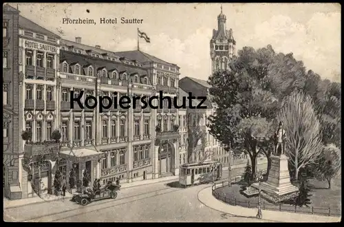 ALTE KÜNSTLER POSTKARTE PFORZHEIM HOTEL SAUTTER AUTO STRASSENBAHN tram tramway Ansichtskarte cpa AK postcard